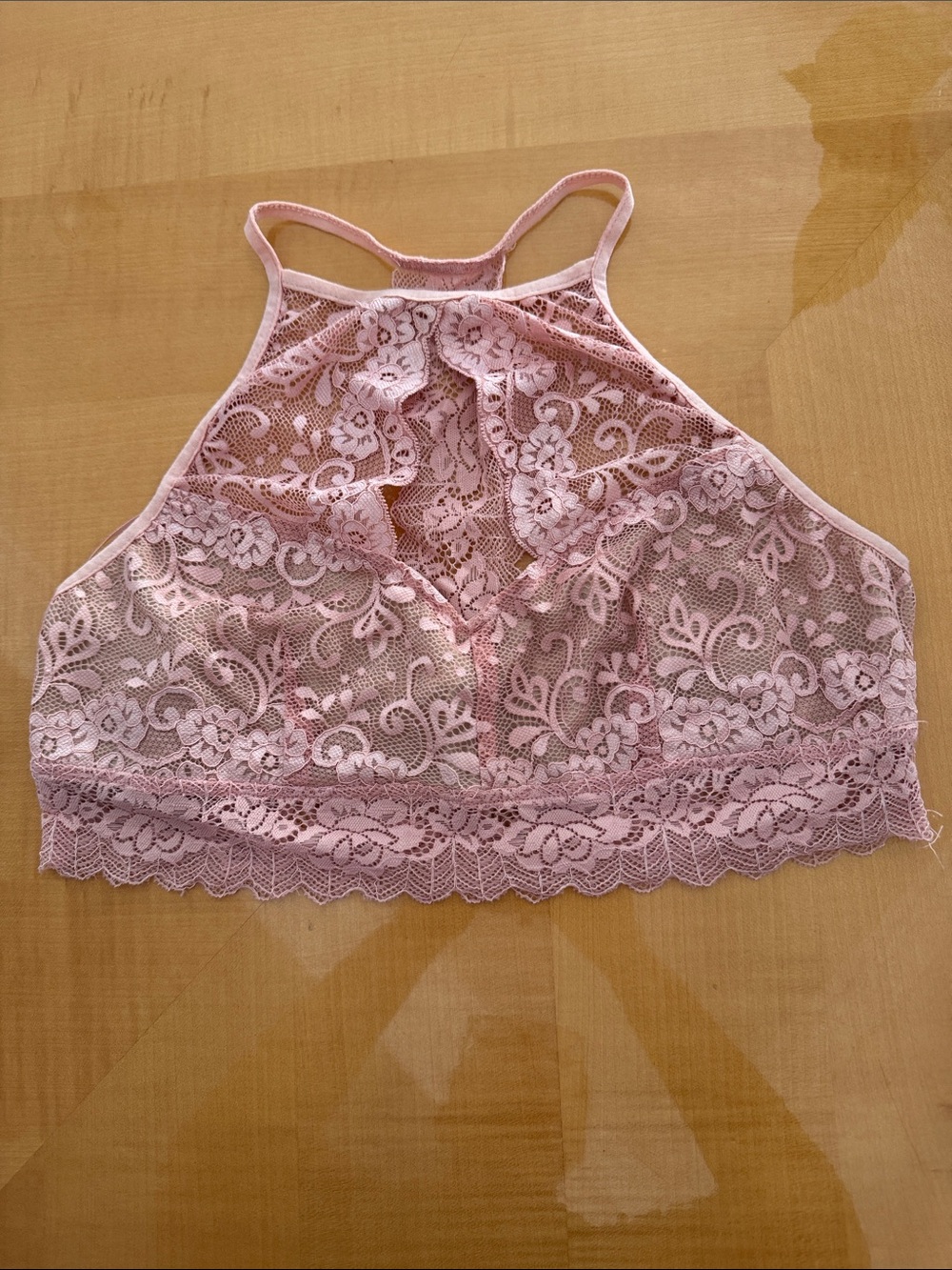 Lace High-Neck Bandeau Bralette in Light Pink size l